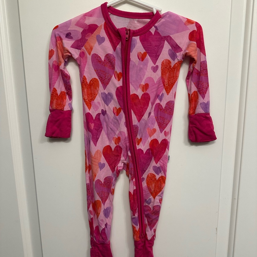Little Sleepies Pink and Red Heart Footies